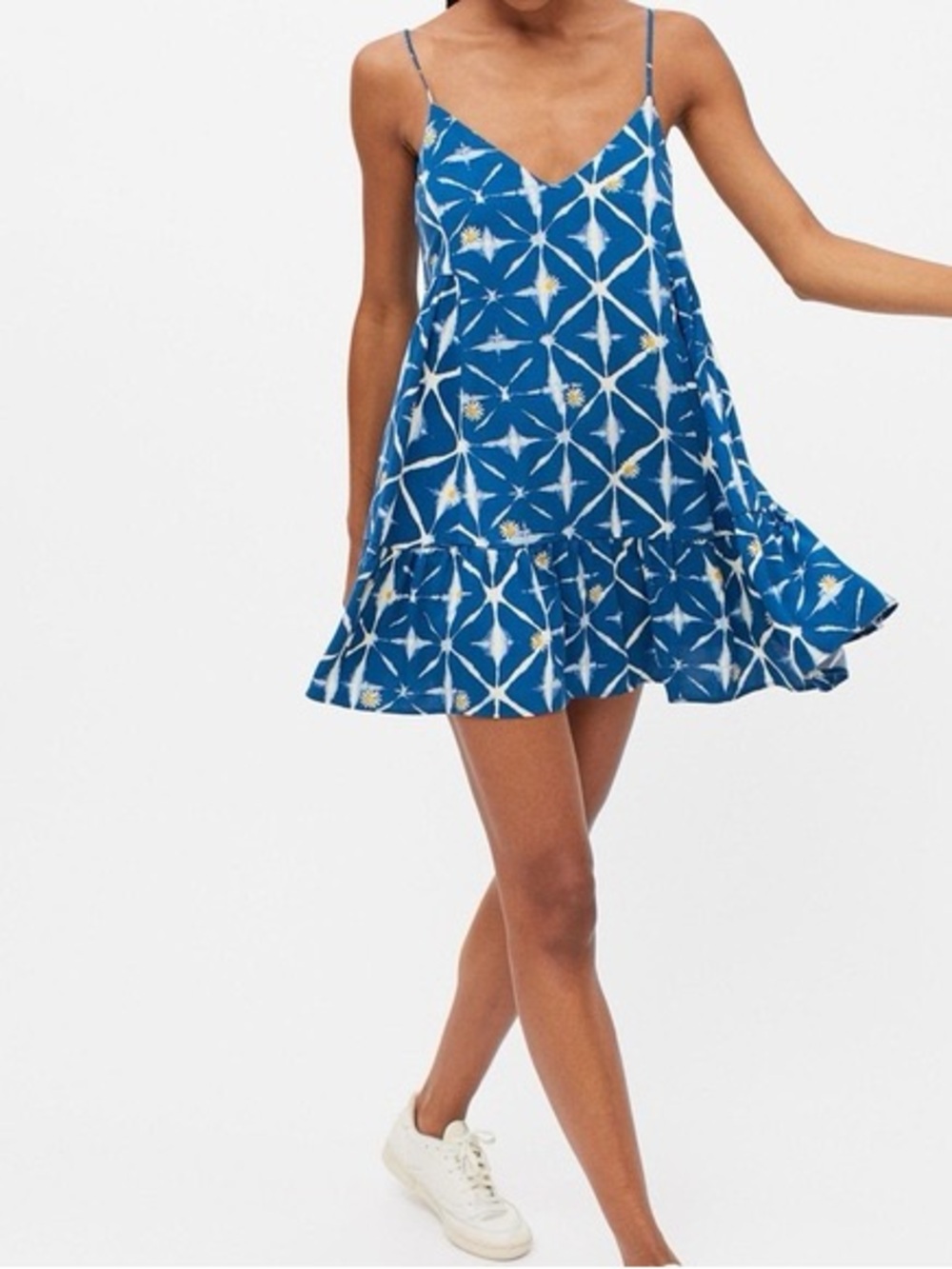 Urban Outfitters Daisy Shibori Tiered Mini Dress Blue Medium